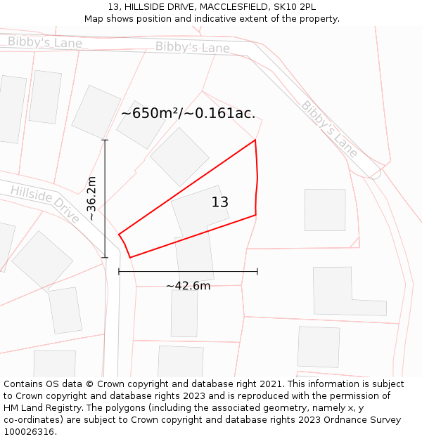 13, HILLSIDE DRIVE, MACCLESFIELD, SK10 2PL: Plot and title map