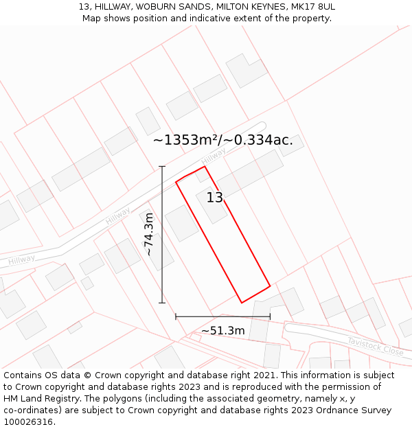 13, HILLWAY, WOBURN SANDS, MILTON KEYNES, MK17 8UL: Plot and title map