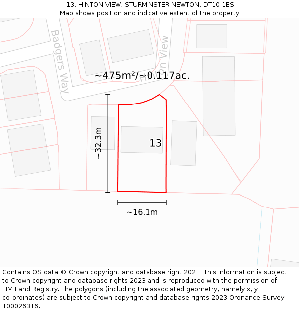 13, HINTON VIEW, STURMINSTER NEWTON, DT10 1ES: Plot and title map