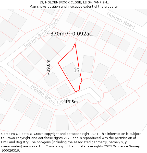 13, HOLDENBROOK CLOSE, LEIGH, WN7 2HL: Plot and title map