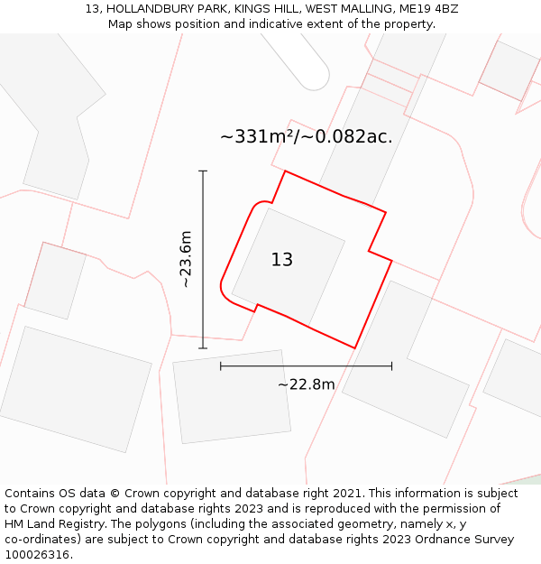 13, HOLLANDBURY PARK, KINGS HILL, WEST MALLING, ME19 4BZ: Plot and title map