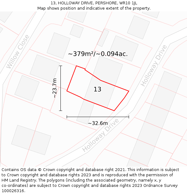 13, HOLLOWAY DRIVE, PERSHORE, WR10 1JL: Plot and title map