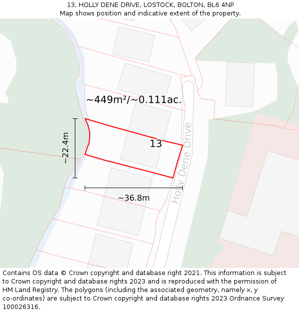 13, HOLLY DENE DRIVE, LOSTOCK, BOLTON, BL6 4NP: Plot and title map