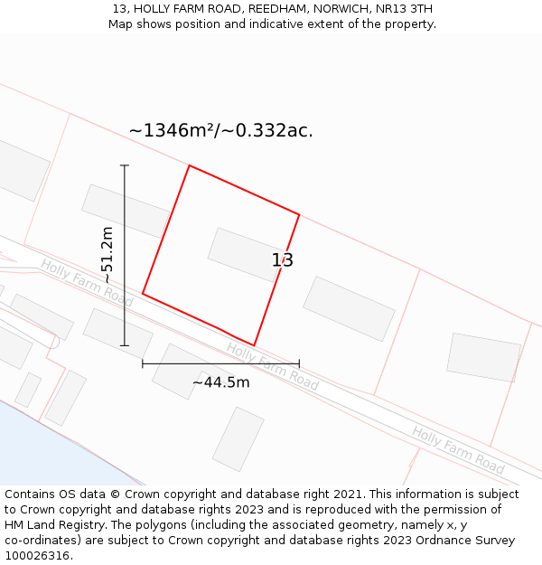 13, HOLLY FARM ROAD, REEDHAM, NORWICH, NR13 3TH: Plot and title map