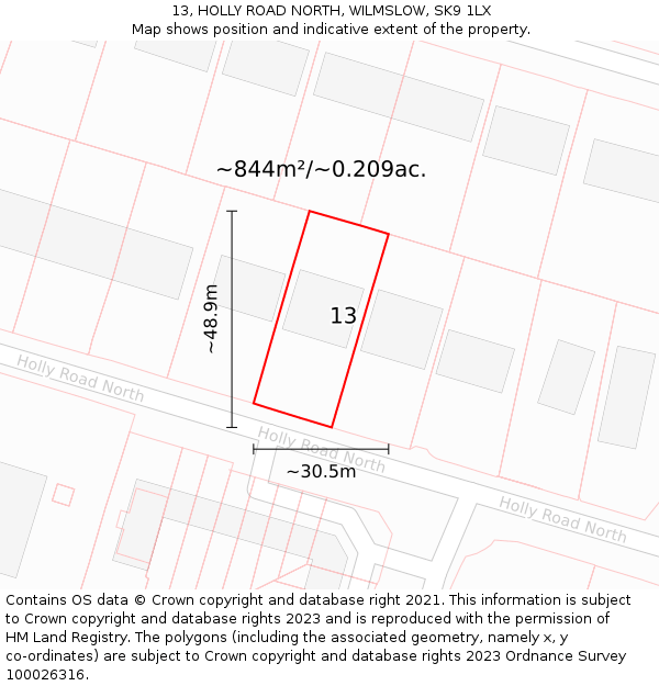 13, HOLLY ROAD NORTH, WILMSLOW, SK9 1LX: Plot and title map