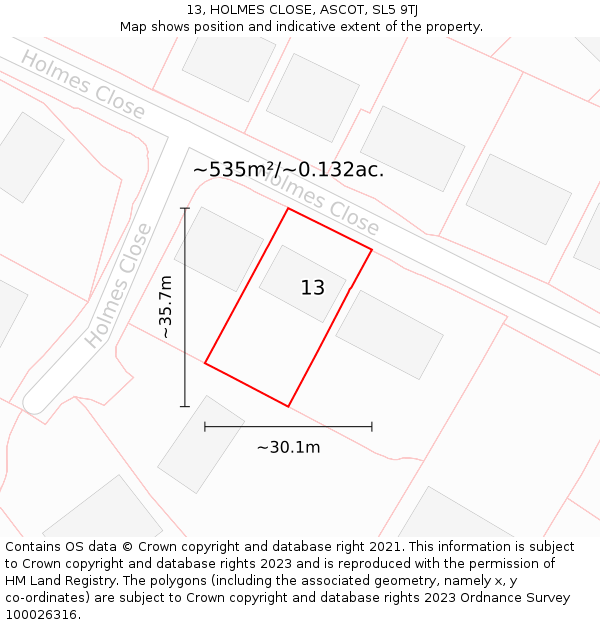 13, HOLMES CLOSE, ASCOT, SL5 9TJ: Plot and title map