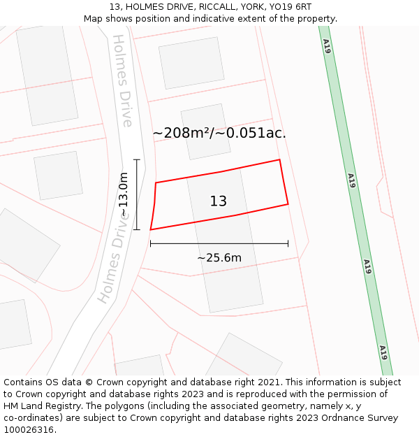 13, HOLMES DRIVE, RICCALL, YORK, YO19 6RT: Plot and title map