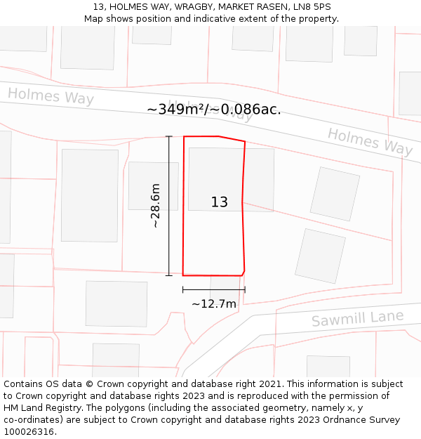 13, HOLMES WAY, WRAGBY, MARKET RASEN, LN8 5PS: Plot and title map