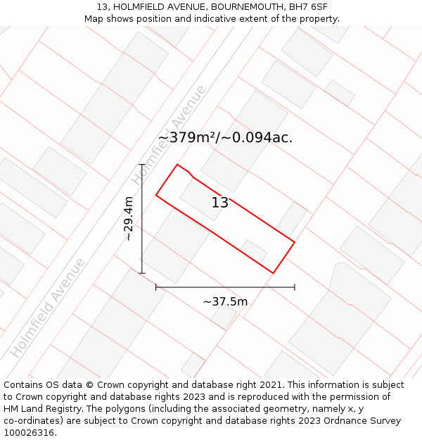 13, HOLMFIELD AVENUE, BOURNEMOUTH, BH7 6SF: Plot and title map