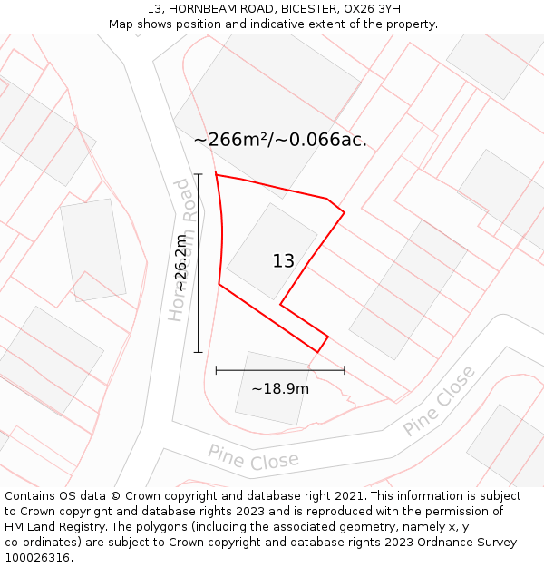 13, HORNBEAM ROAD, BICESTER, OX26 3YH: Plot and title map