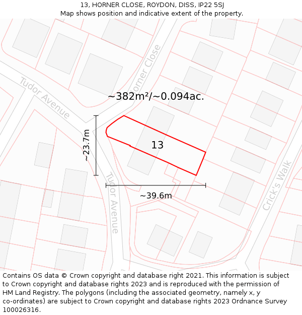 13, HORNER CLOSE, ROYDON, DISS, IP22 5SJ: Plot and title map