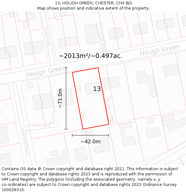 13, HOUGH GREEN, CHESTER, CH4 8JG: Plot and title map