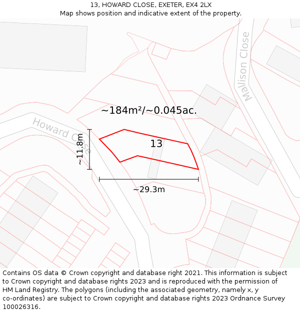13, HOWARD CLOSE, EXETER, EX4 2LX: Plot and title map