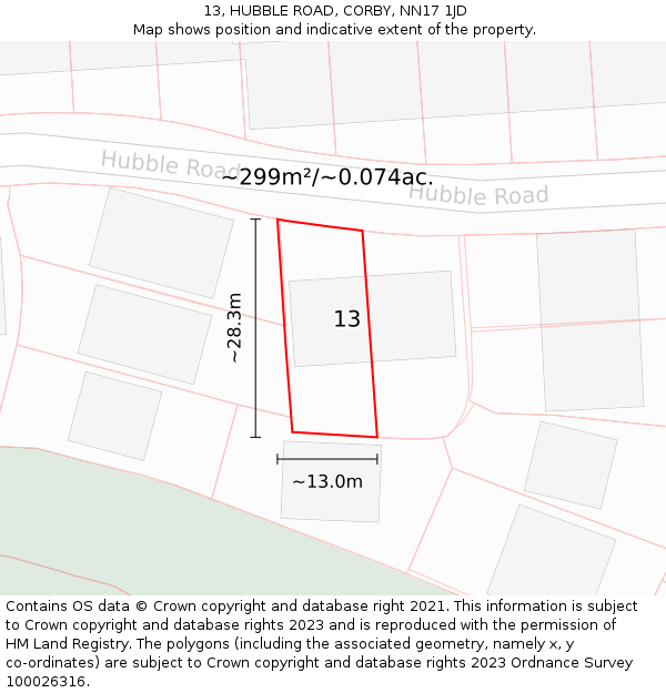 13, HUBBLE ROAD, CORBY, NN17 1JD: Plot and title map
