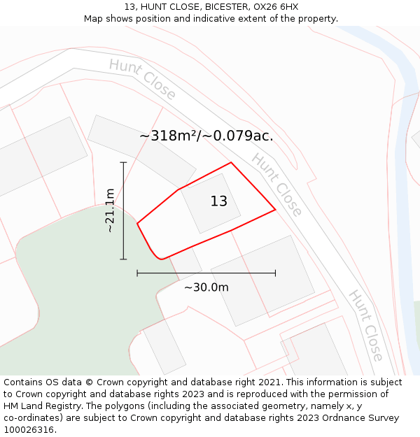 13, HUNT CLOSE, BICESTER, OX26 6HX: Plot and title map