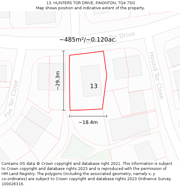 13, HUNTERS TOR DRIVE, PAIGNTON, TQ4 7SG: Plot and title map