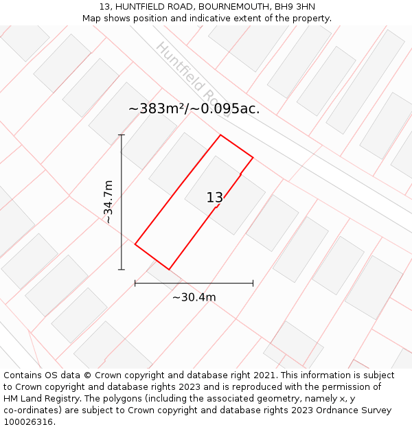 13, HUNTFIELD ROAD, BOURNEMOUTH, BH9 3HN: Plot and title map
