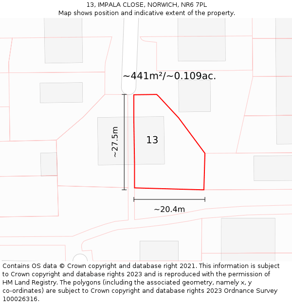 13, IMPALA CLOSE, NORWICH, NR6 7PL: Plot and title map