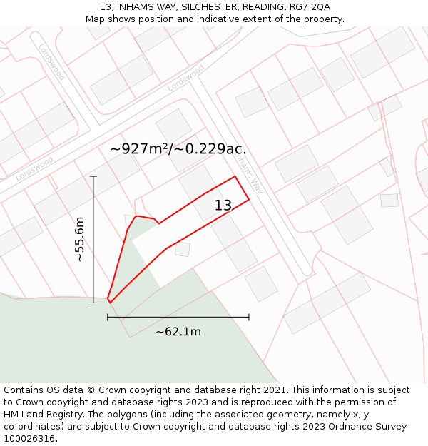 13, INHAMS WAY, SILCHESTER, READING, RG7 2QA: Plot and title map