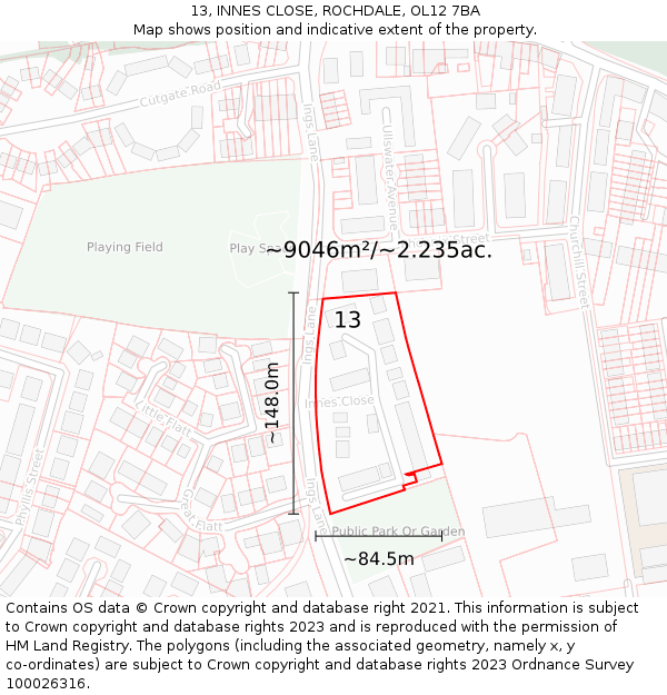 13, INNES CLOSE, ROCHDALE, OL12 7BA: Plot and title map