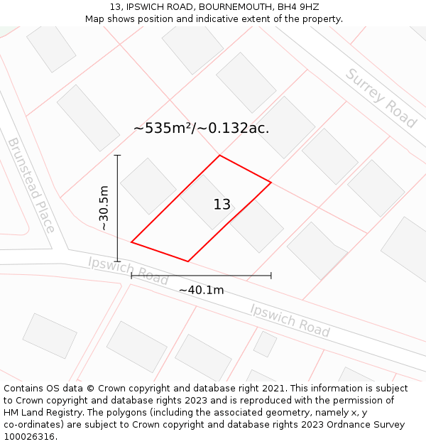 13, IPSWICH ROAD, BOURNEMOUTH, BH4 9HZ: Plot and title map