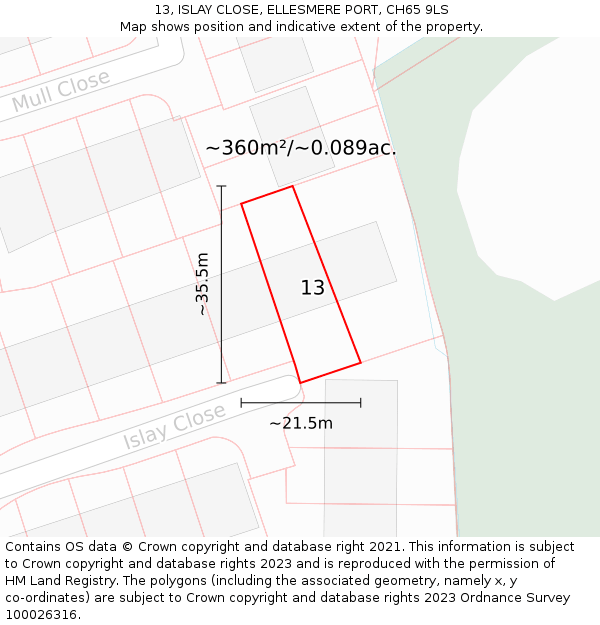 13, ISLAY CLOSE, ELLESMERE PORT, CH65 9LS: Plot and title map