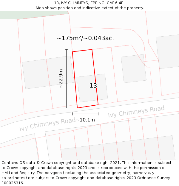 13, IVY CHIMNEYS, EPPING, CM16 4EL: Plot and title map