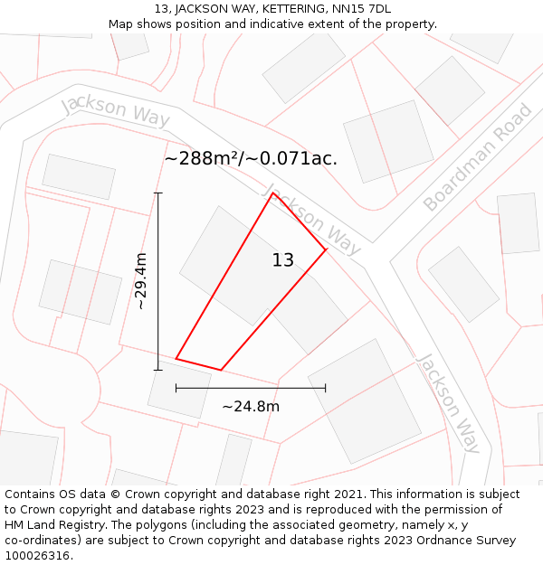 13, JACKSON WAY, KETTERING, NN15 7DL: Plot and title map