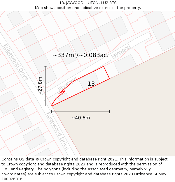 13, JAYWOOD, LUTON, LU2 8ES: Plot and title map