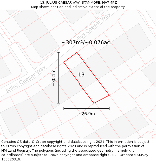 13, JULIUS CAESAR WAY, STANMORE, HA7 4PZ: Plot and title map