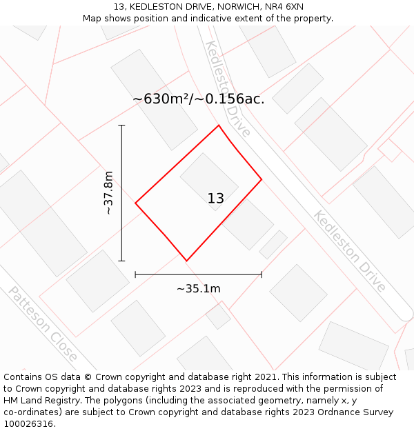 13, KEDLESTON DRIVE, NORWICH, NR4 6XN: Plot and title map