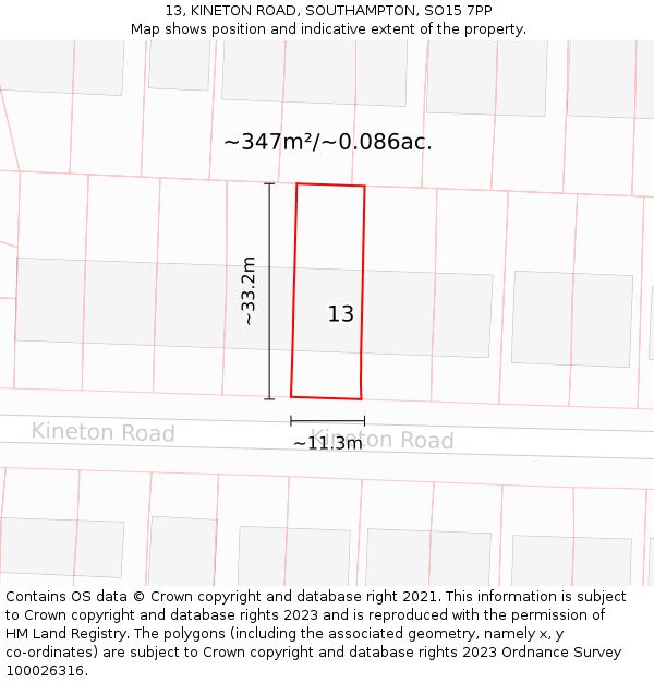 13, KINETON ROAD, SOUTHAMPTON, SO15 7PP: Plot and title map