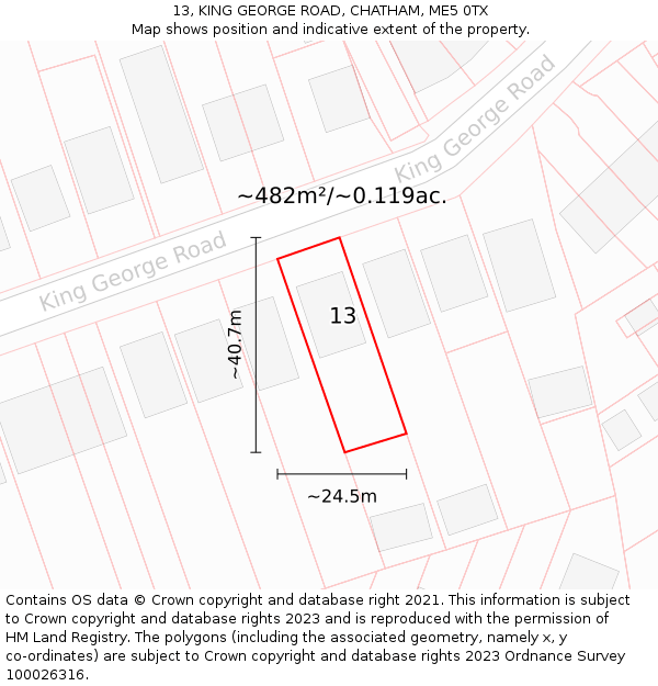 13, KING GEORGE ROAD, CHATHAM, ME5 0TX: Plot and title map