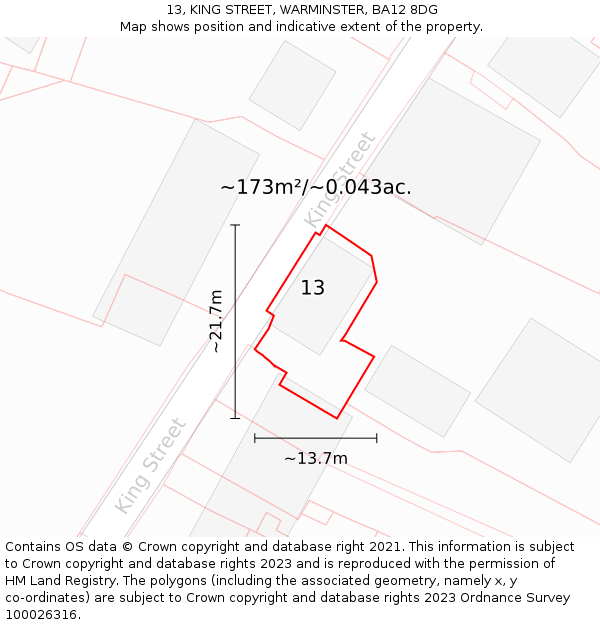 13, KING STREET, WARMINSTER, BA12 8DG: Plot and title map