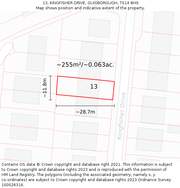 13, KINGFISHER DRIVE, GUISBOROUGH, TS14 8HS: Plot and title map