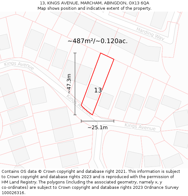 13, KINGS AVENUE, MARCHAM, ABINGDON, OX13 6QA: Plot and title map