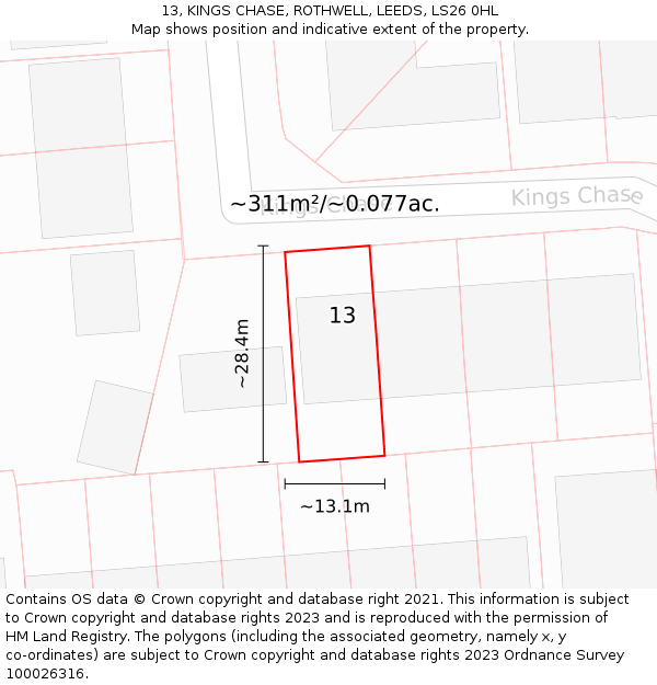 13, KINGS CHASE, ROTHWELL, LEEDS, LS26 0HL: Plot and title map