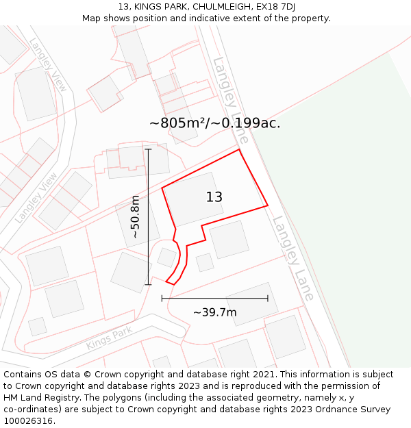13, KINGS PARK, CHULMLEIGH, EX18 7DJ: Plot and title map