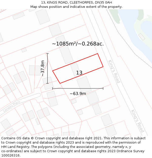 13, KINGS ROAD, CLEETHORPES, DN35 0AH: Plot and title map
