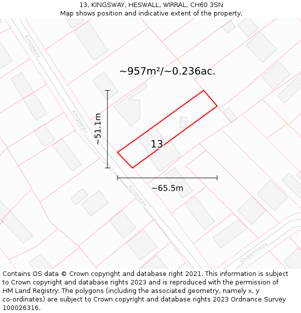 13, KINGSWAY, HESWALL, WIRRAL, CH60 3SN: Plot and title map