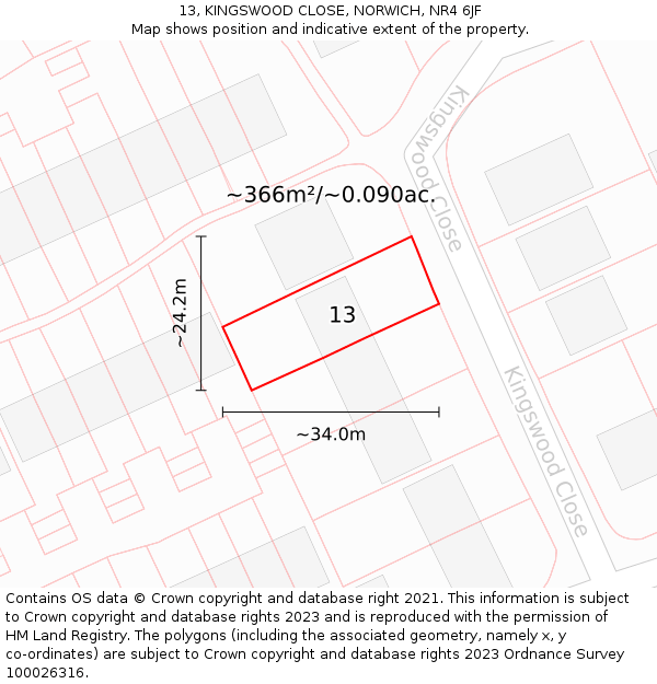 13, KINGSWOOD CLOSE, NORWICH, NR4 6JF: Plot and title map
