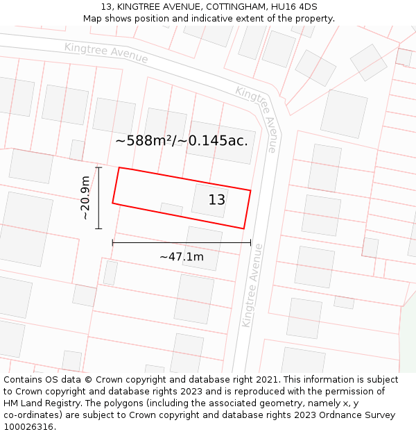 13, KINGTREE AVENUE, COTTINGHAM, HU16 4DS: Plot and title map