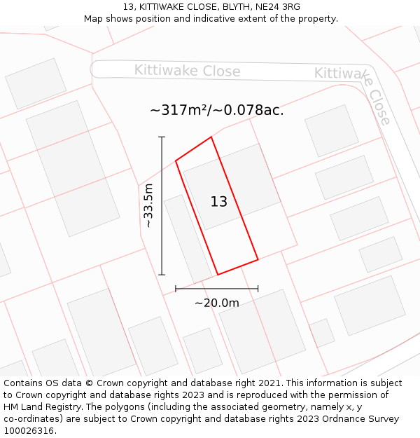 13, KITTIWAKE CLOSE, BLYTH, NE24 3RG: Plot and title map