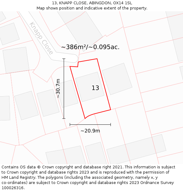 13, KNAPP CLOSE, ABINGDON, OX14 1SL: Plot and title map