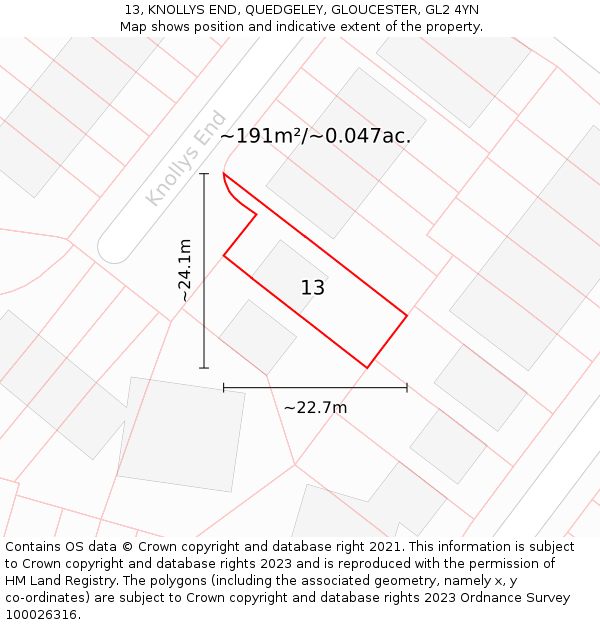 13, KNOLLYS END, QUEDGELEY, GLOUCESTER, GL2 4YN: Plot and title map