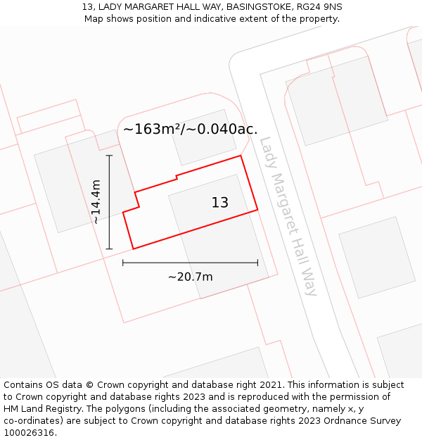 13, LADY MARGARET HALL WAY, BASINGSTOKE, RG24 9NS: Plot and title map