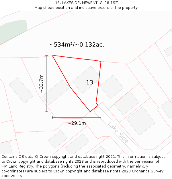 13, LAKESIDE, NEWENT, GL18 1SZ: Plot and title map