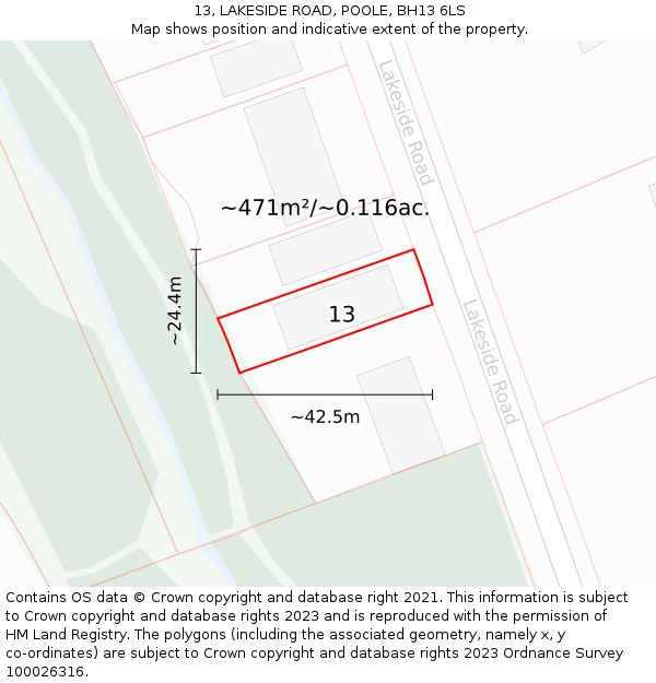 13, LAKESIDE ROAD, POOLE, BH13 6LS: Plot and title map
