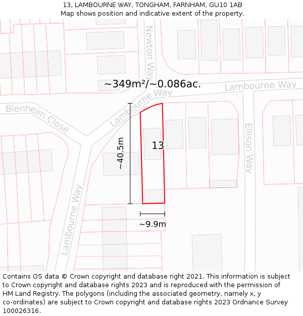 13, LAMBOURNE WAY, TONGHAM, FARNHAM, GU10 1AB: Plot and title map
