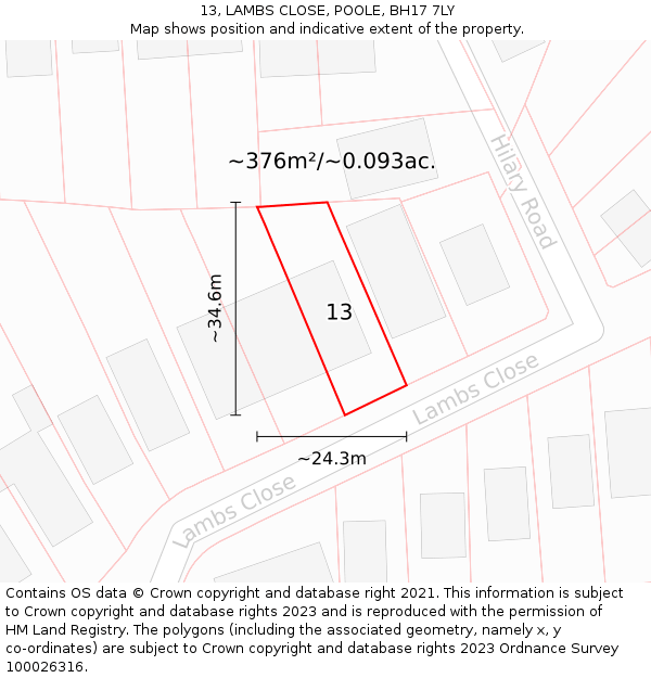 13, LAMBS CLOSE, POOLE, BH17 7LY: Plot and title map
